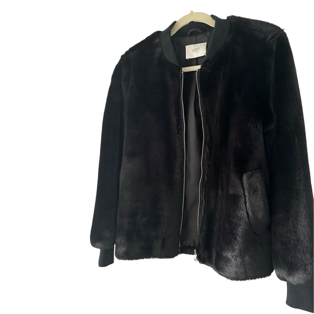 JUST Female Soft Black Faux Fur Bomber Woman’s Size XS - Picture 6 of 8